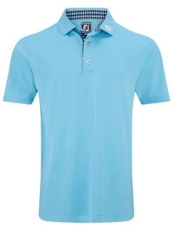 FootJoy Pique Solid Gingham Trim Golf Shirt (Athletic Fit) - Blue Sky