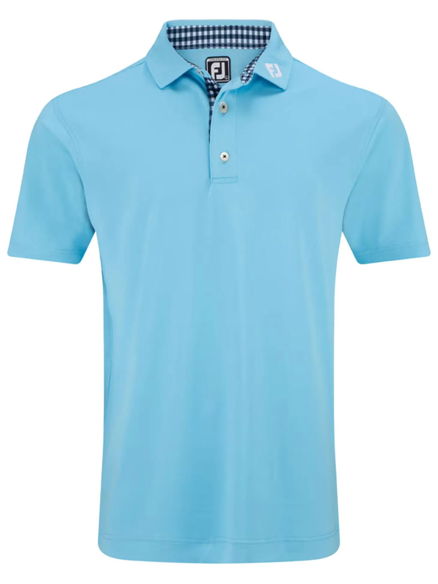 FootJoy Pique Solid Gingham Trim Golf Shirt (Athletic Fit) - Blue Sky