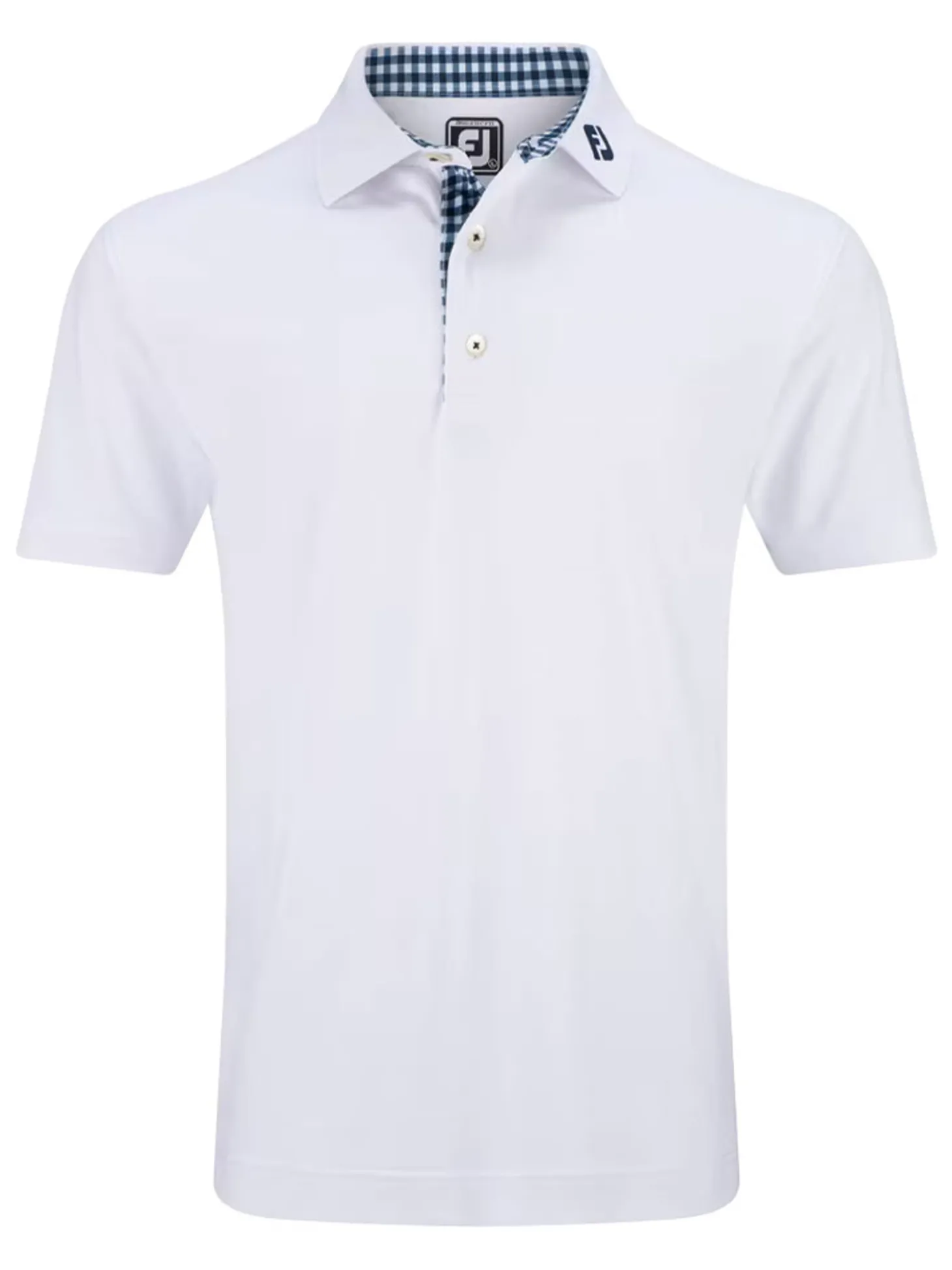 FootJoy Pique Solid Gingham Trim Golf Shirt (Athletic Fit) - White