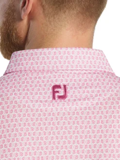 FootJoy Salamander Print Lisle Polo Shirt (Athletic Fit) - White/Pink