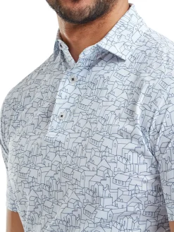 FootJoy Scottish Town Print Lisle Polo Shirt (Athletic Fit) - White/Navy