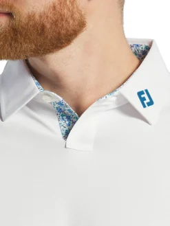 FootJoy Solid Stretch Pique With Floral Trim Polo Shirt (Athletic Fit) - White