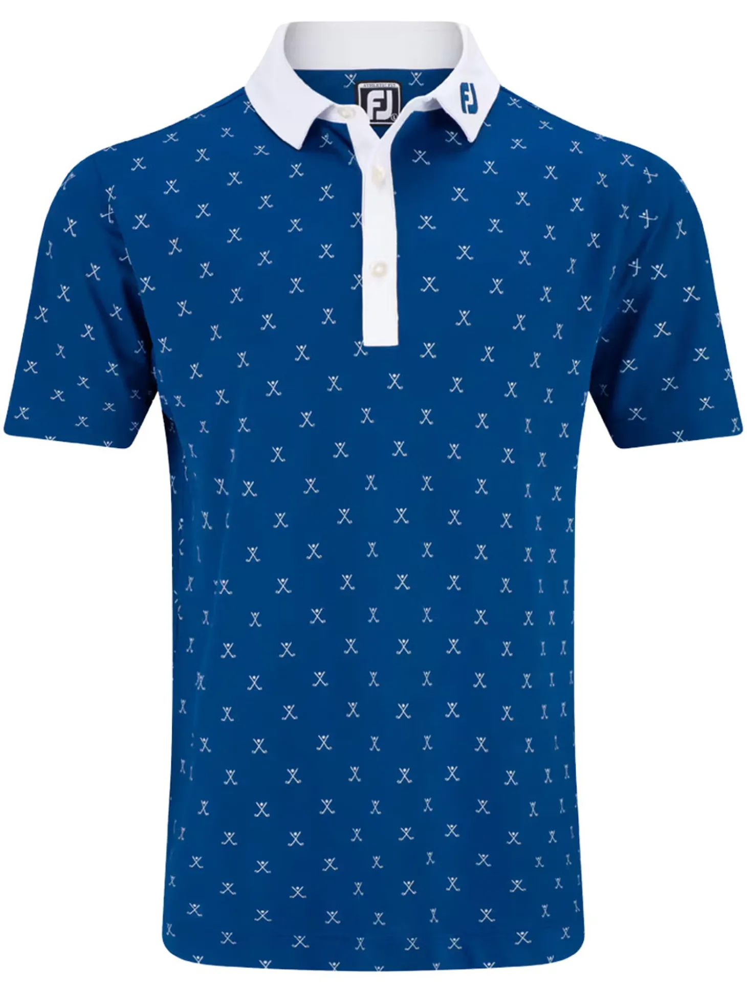 FootJoy Stretch Pique With Golf Print Golf Shirt (Athletic Fit) - Blue/White