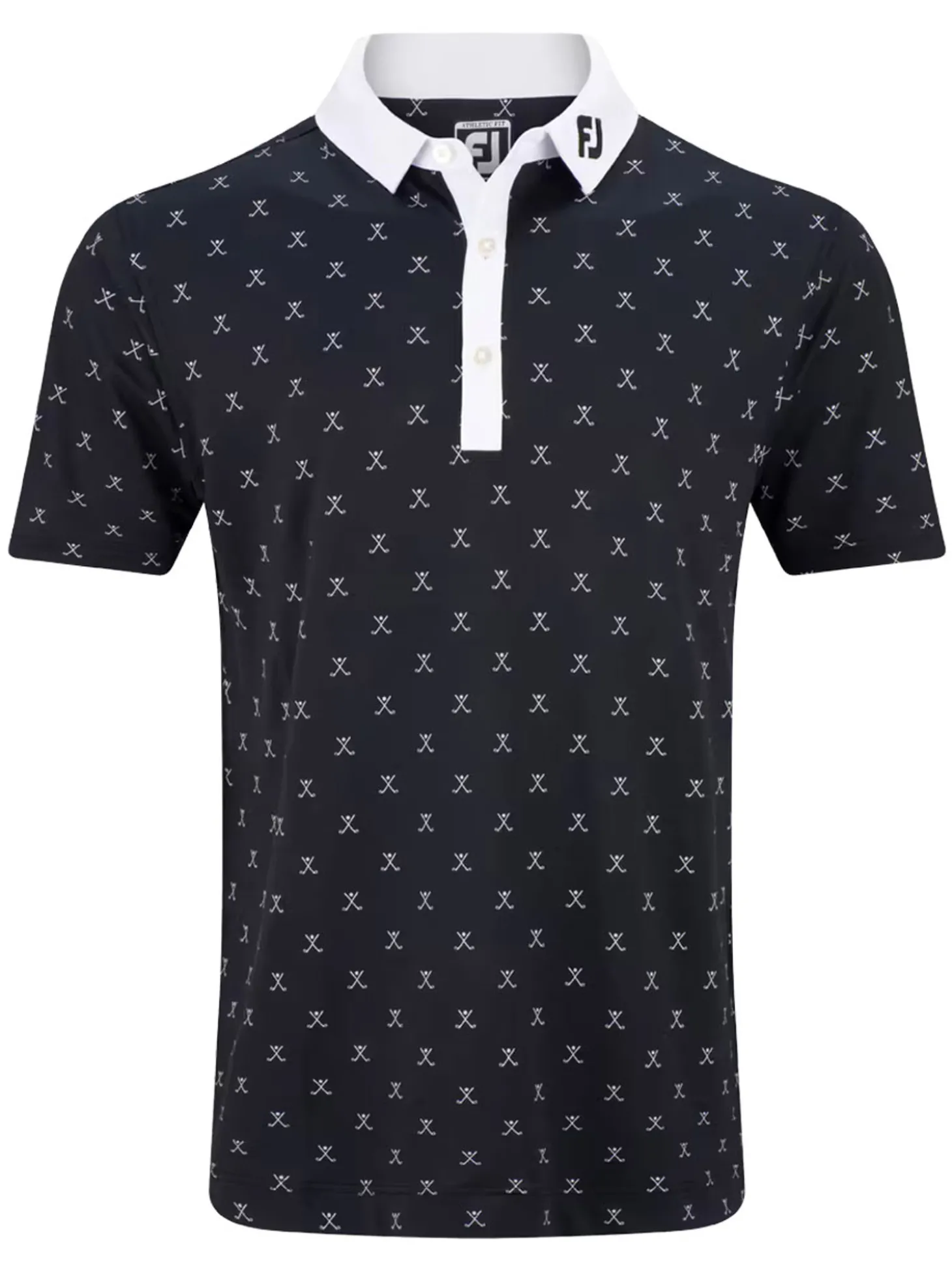 FootJoy Stretch Pique With Golf Print Golf Shirt (Athletic Fit) - Black/White