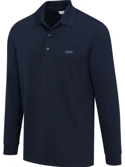 Greg Norman Long Sleeve Pique Shark Polo - Navy