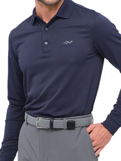 Greg Norman Long Sleeve Pique Shark Polo - Navy