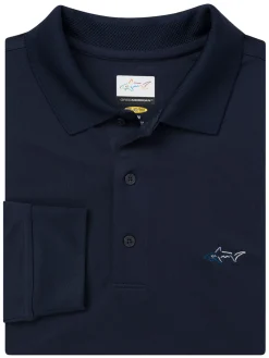 Greg Norman Long Sleeve Pique Shark Polo - Navy