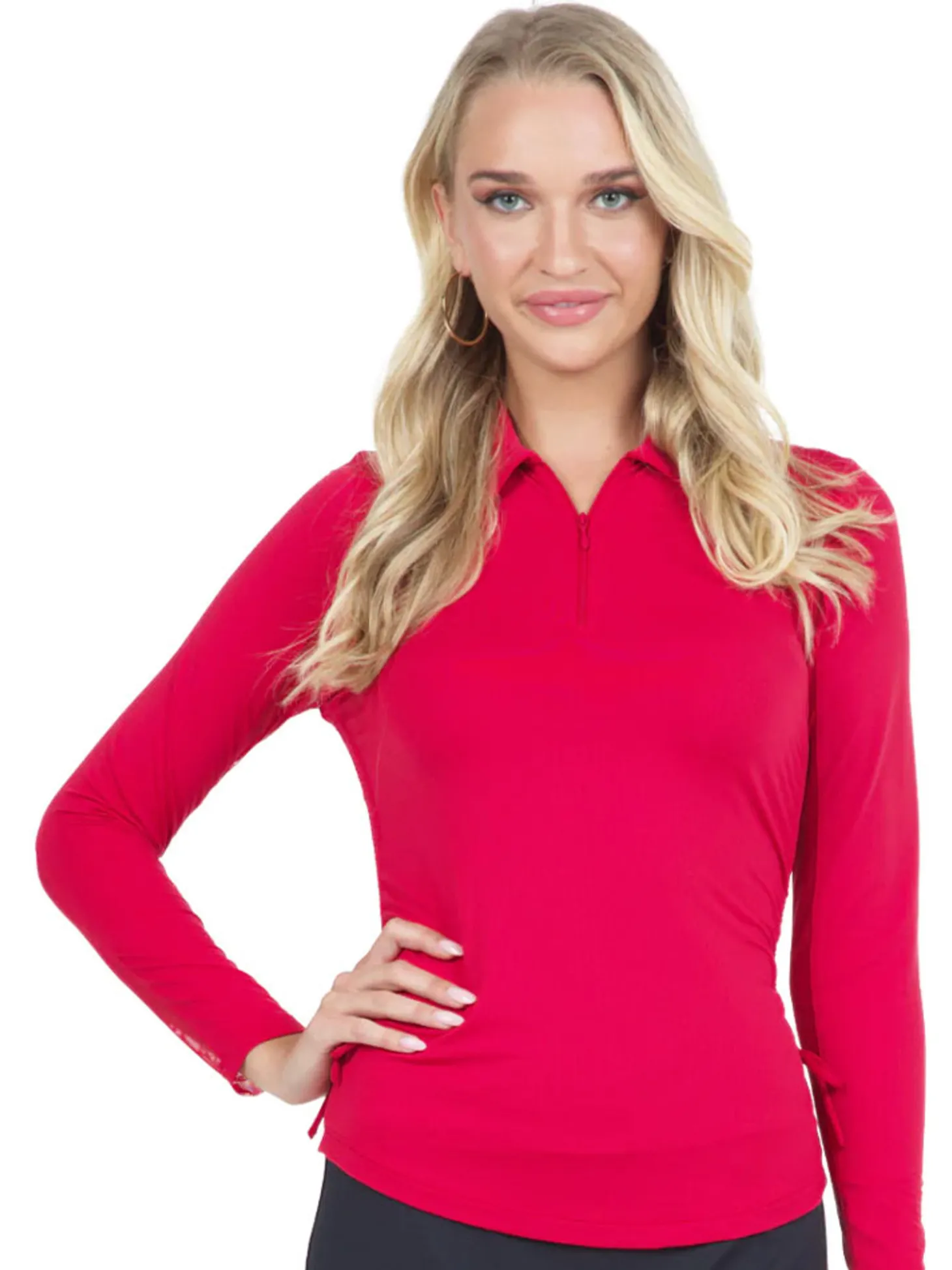 IBKUL Adjustable Long Sleeve Zip Polo - Red