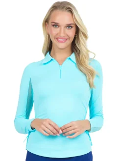 IBKUL Adjustable Long Sleeve Zip Polo - Seafoam