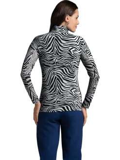 IBKUL Cecila Print Long Sleeve Mock Neck Top - Black/White