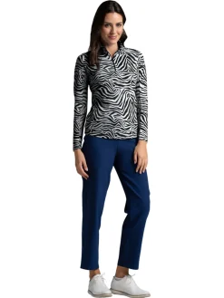 IBKUL Cecila Print Long Sleeve Mock Neck Top - Black/White