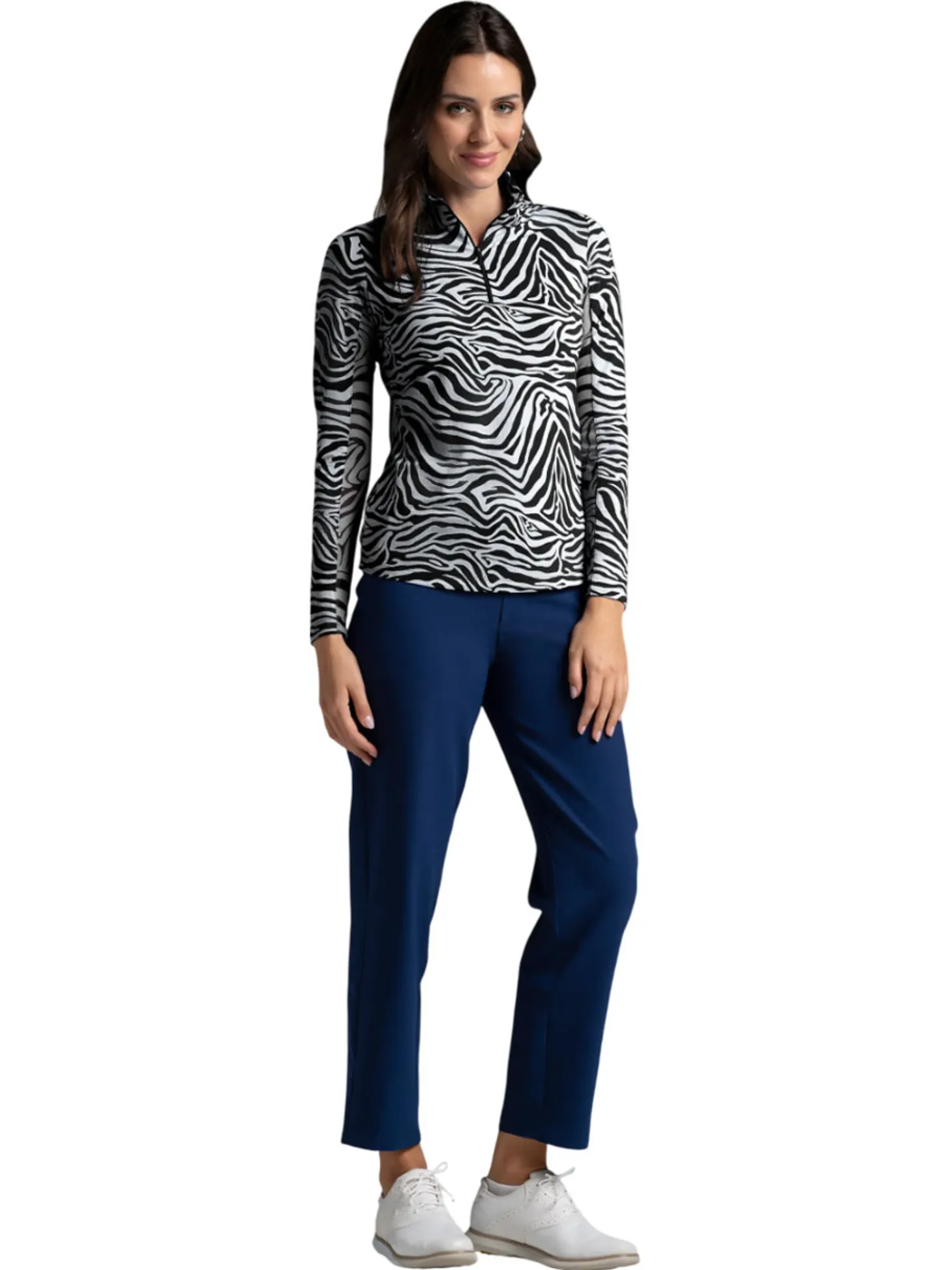 IBKUL Cecila Print Long Sleeve Mock Neck Top - Black/White