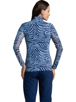 IBKUL Cecila Print Long Sleeve Mock Neck Top - Navy/Peri