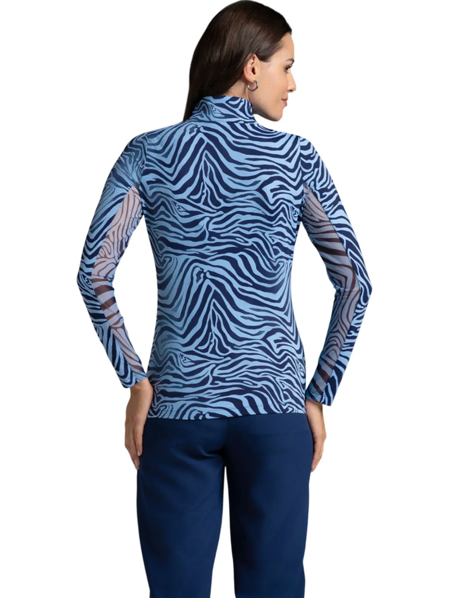 IBKUL Cecila Print Long Sleeve Mock Neck Top - Navy/Peri