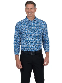 IBKUL Chaos Print Long Sleeve Polo - Royal/Black