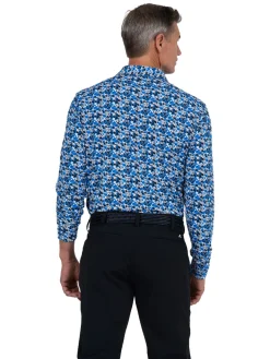 IBKUL Chaos Print Long Sleeve Polo - Royal/Black