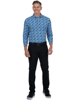 IBKUL Chaos Print Long Sleeve Polo - Royal/Black