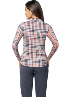 IBKUL Judith Print Long Sleeve Zip Polo - Grey/Red