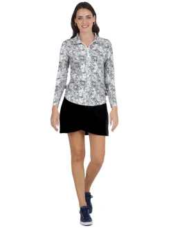 IBKUL Kathy Print Long Sleeve Zip Polo - Black/Grey