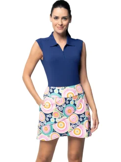 IBKUL Leona Print Layered Skort (17.25") - Navy Multi