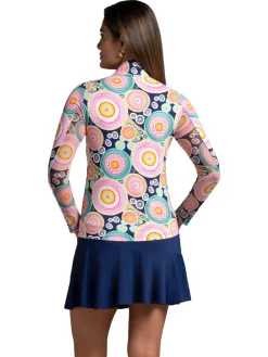 IBKUL Leona Print Long Sleeve Mock Neck Top - Seafoam Multi