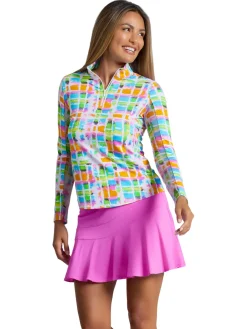 IBKUL Tatiana Print Long Sleeve Mock Neck Top - Hot Pink Multi