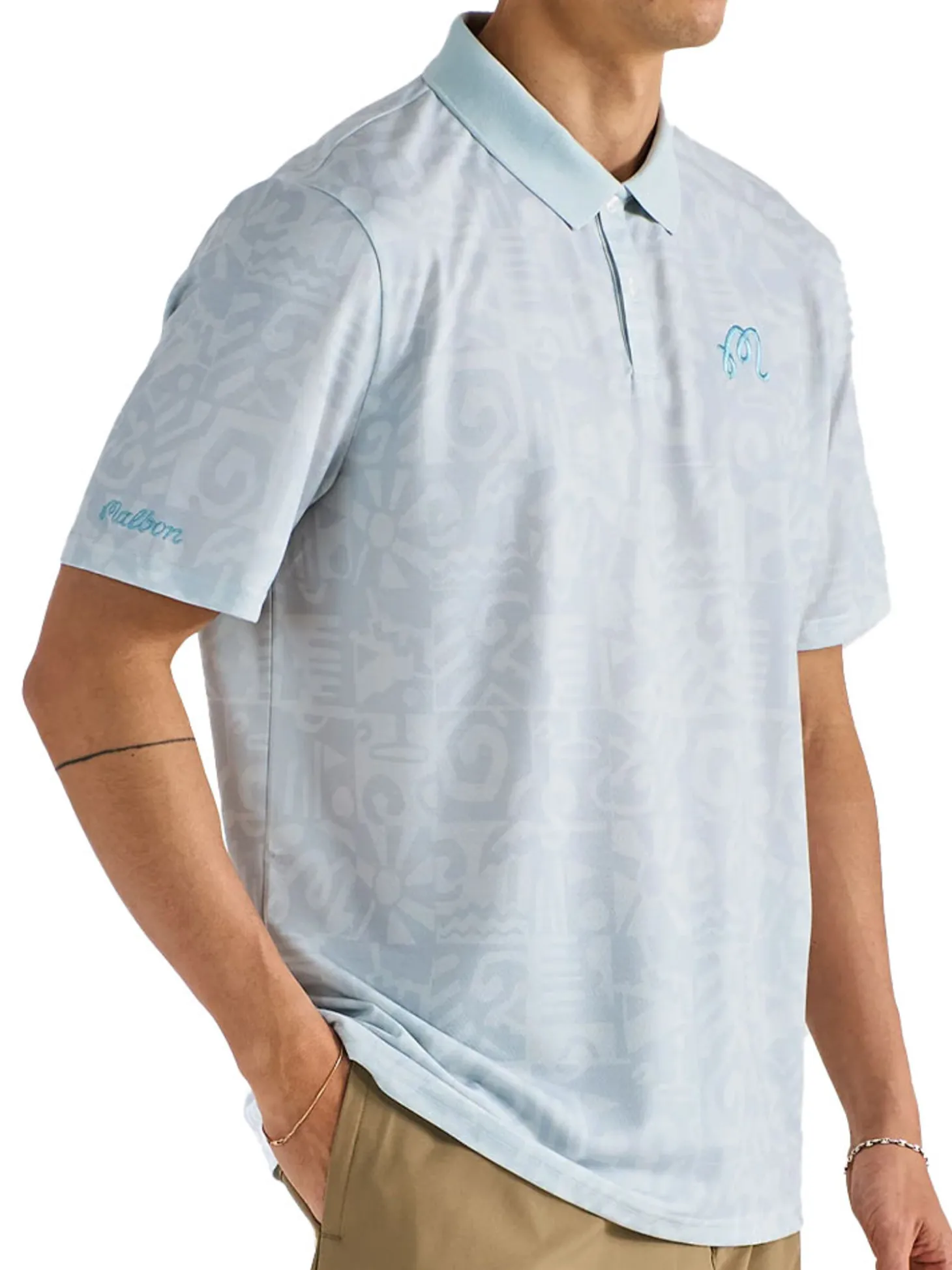 Malbon Mezzo Performance Pique Printed Polo - Silver