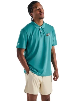 Malbon Two Man Scramble Pique Polo - Blue Green
