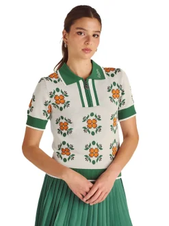 Malbon Womens Lucia Quarter Zip Polo - Ivory Multi