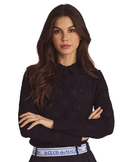 Malbon Womens Sophie Long Sleeve Polo - Black