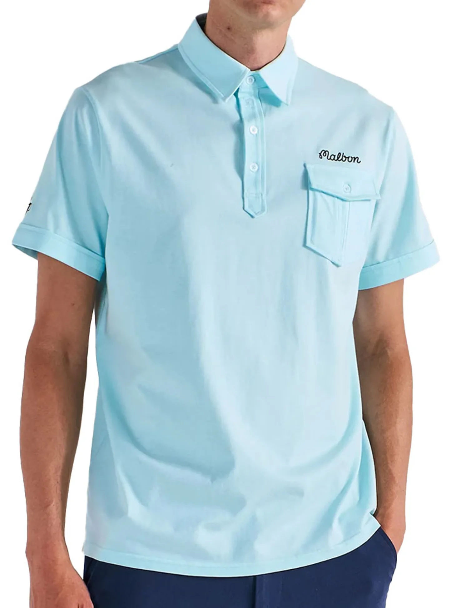 Malbon x Jesper Parnevik Single Pocket Mercerized Cotton Jersey Polo - Aqua Blue