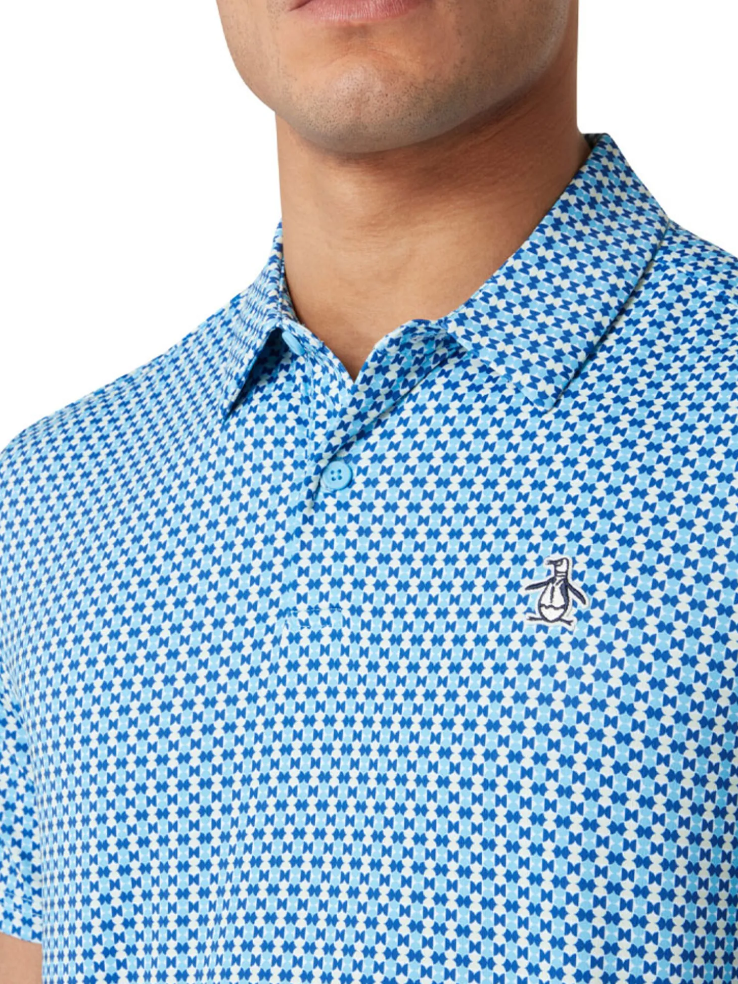 Original Penguin Pete's Bowtie Micro Print Polo - Blue Grotto