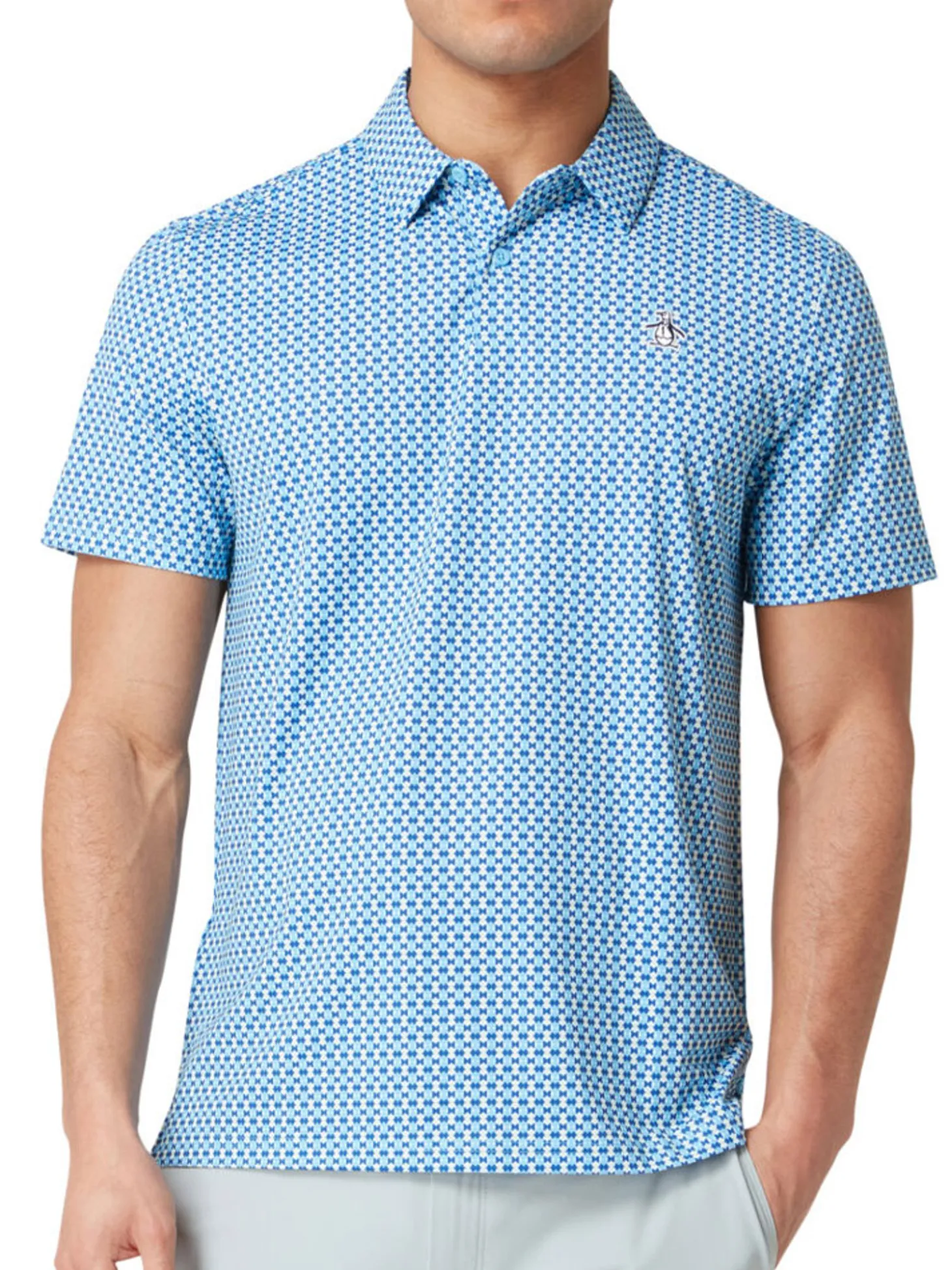 Original Penguin Pete's Bowtie Micro Print Polo - Blue Grotto