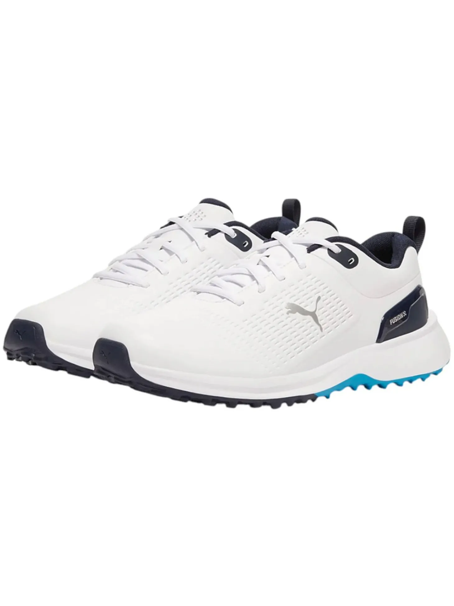 Puma FUSION Plus Spikeless Golf Shoes - Puma White/Speed Blue/Deep Navy