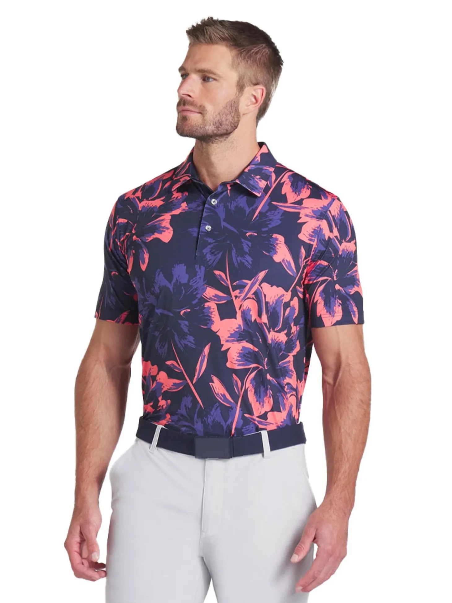 Puma MATTR Broken Flower Polo - Deep Navy/Peach Frost