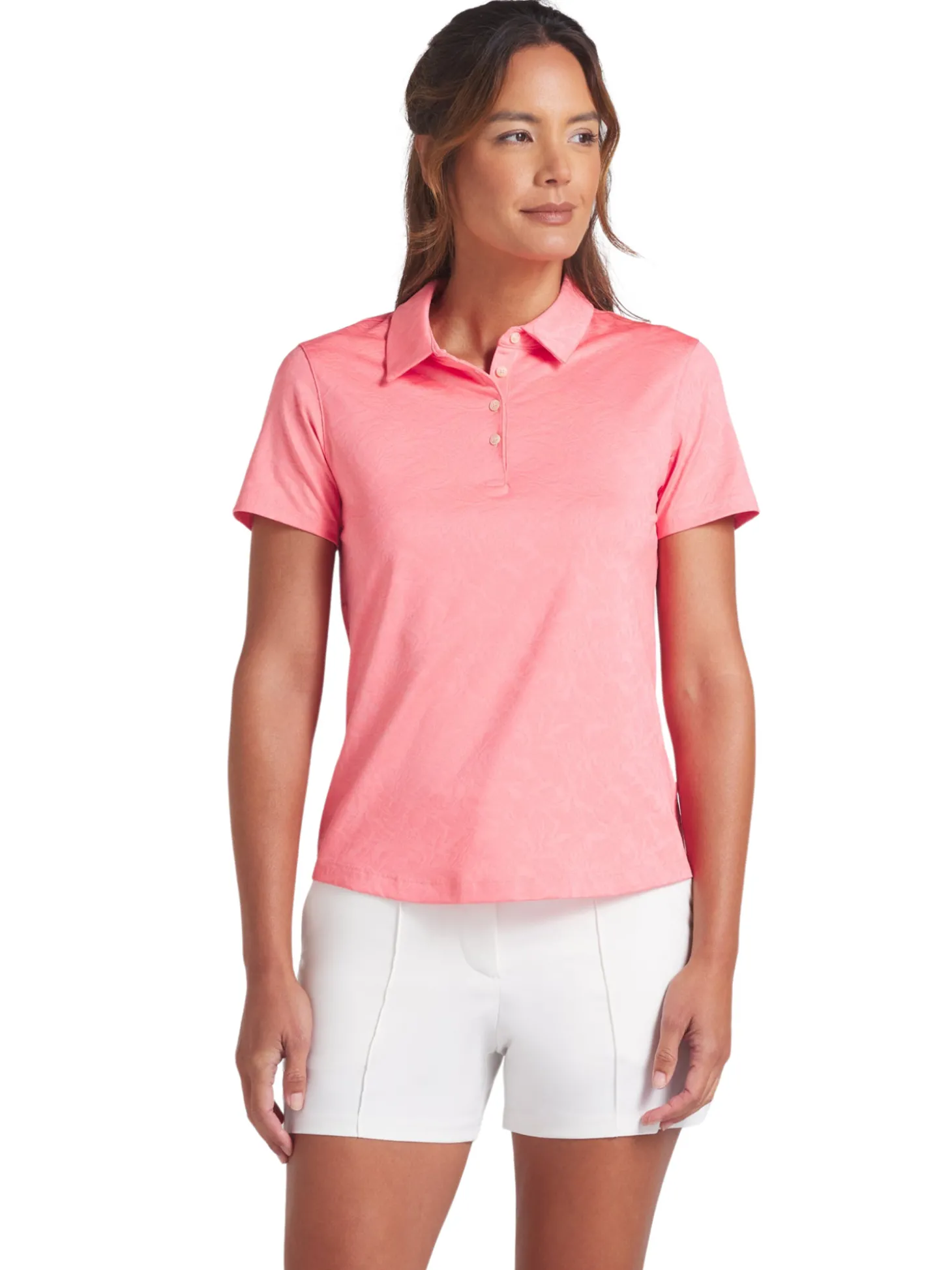 Puma Womens MATTR Lianas Jacquard Golf Polo - Peach Frost